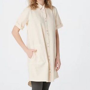 LOGO Distressed Color matches 1st photo Canvas Button Front Tunic Top